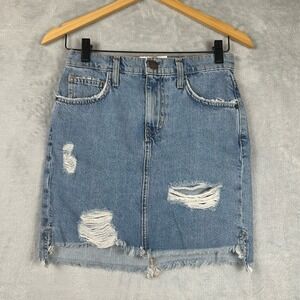 Current Elliott High Waist Mini Skirt Prep Destroy Distressed Denim 24 Blue